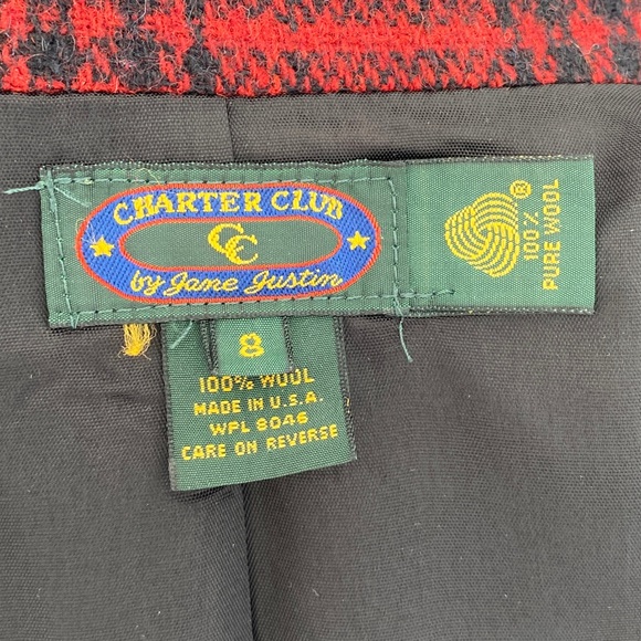 Charter Club Red Plaid Wool Blazer Coat Size 8 - Picture 8 of 8